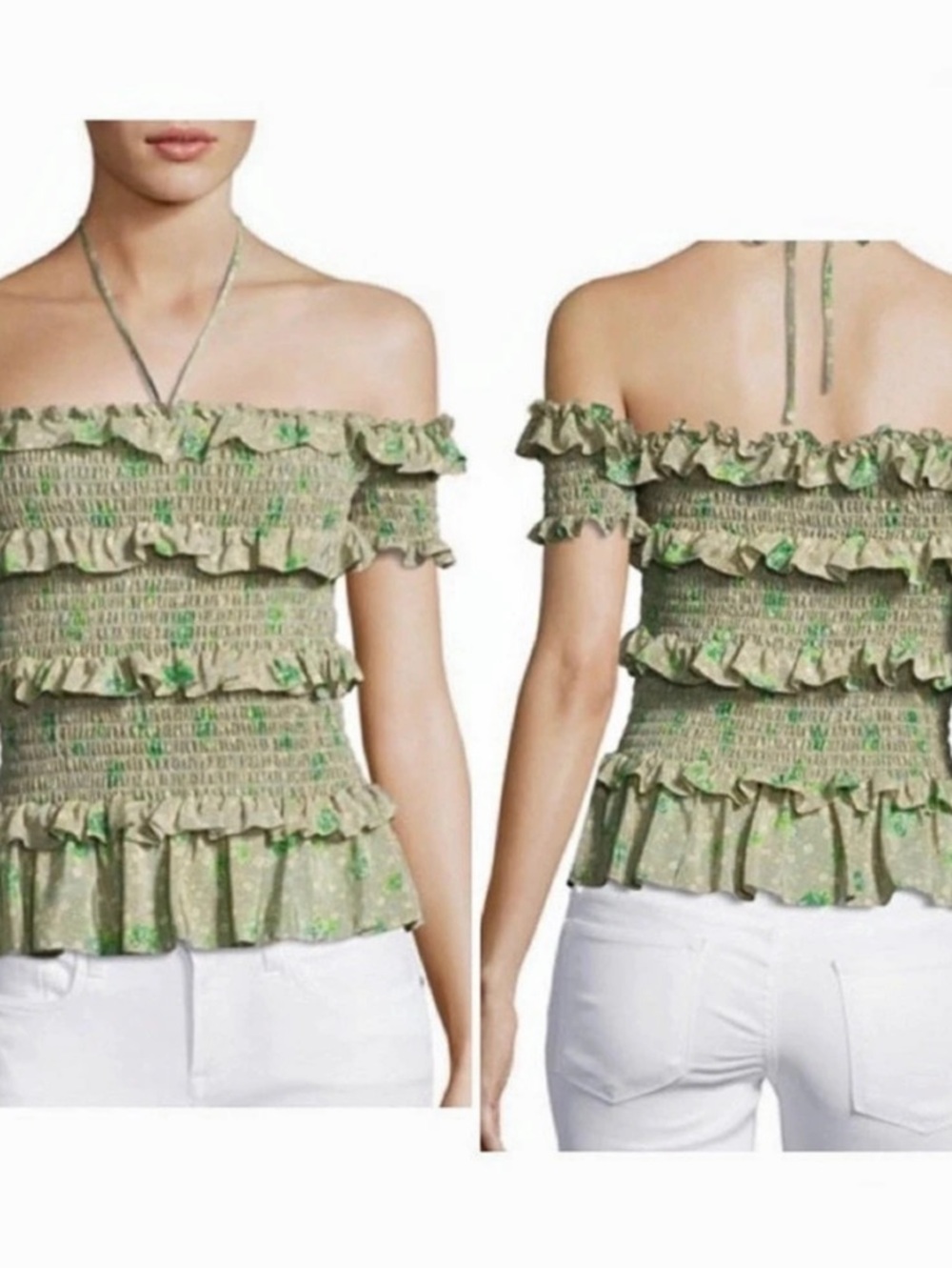 Rebecca Taylor Floral Ruffle Off-Shoulder Top Size Medium